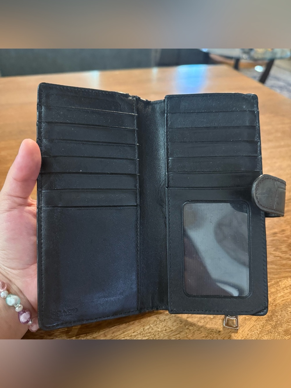 Coach Black Croc-Embossed Leather Snap Wallet - Picture 3 of 5